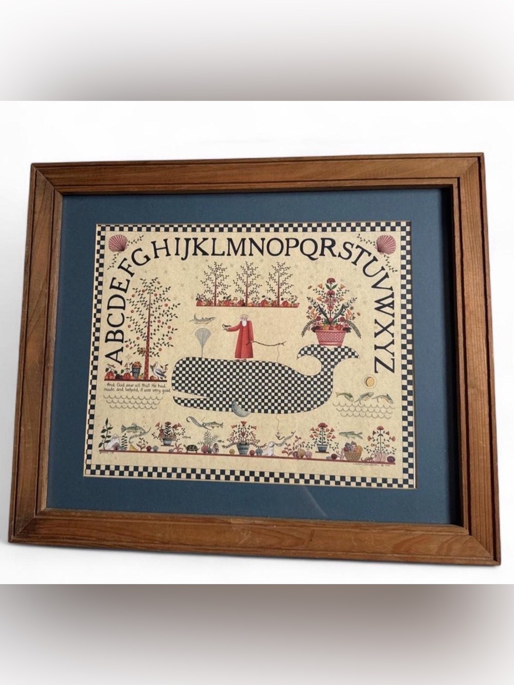 Ellen Stouffer Navy Checkered (McKenzie Childs Inspired) Jonah & the Whale Print